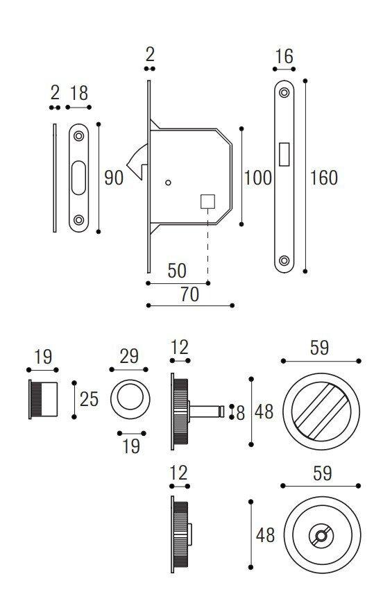 KIT MANIGLIA INCASSO CON NOTTOLINO PER PORTE SCORREVOLI SICMA KIT3C TONDO