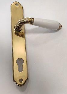 Maniglia con placca YALE per porta, BECCHETTI BAL BLANC mod. RAPHAEL 90 oro/procellana