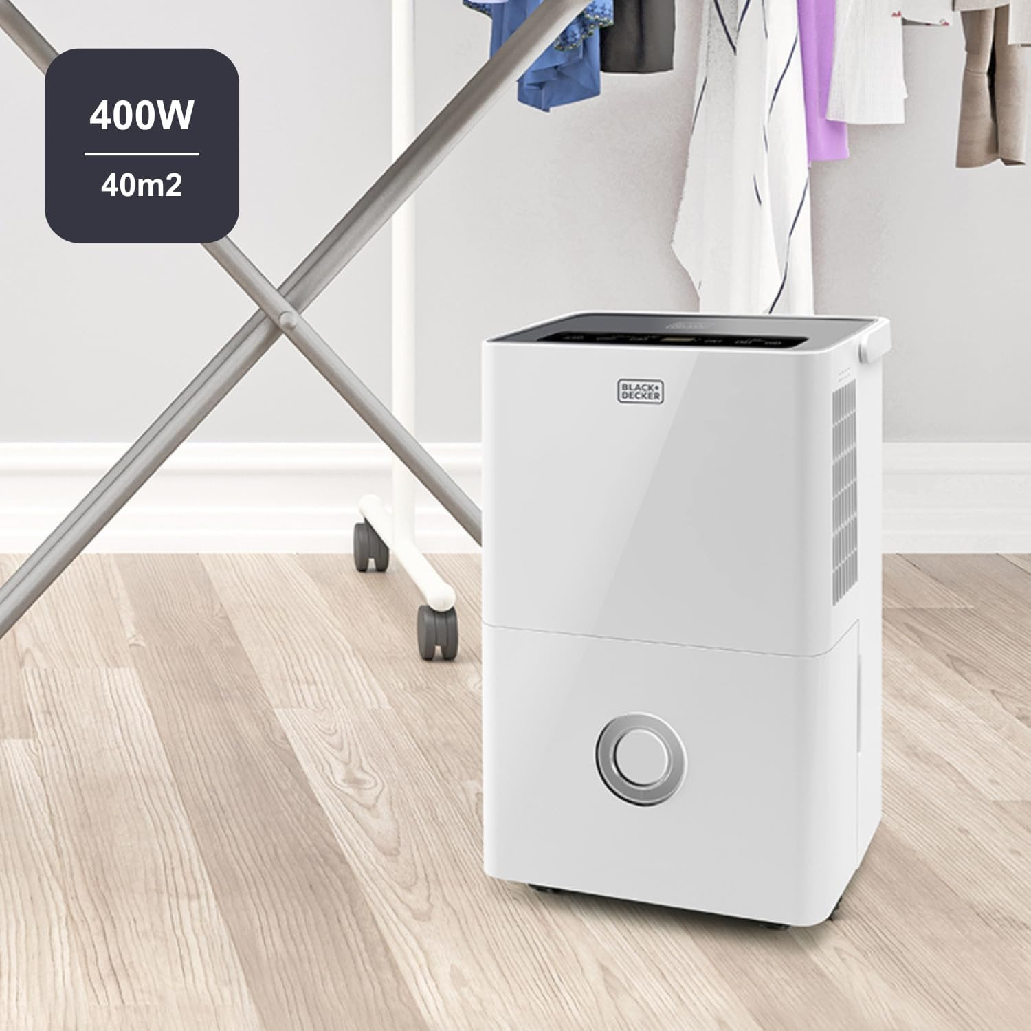 BLACK+DECKER BXDH20E - Deumidificatore e Purificatore d’Aria 20L/24h | HEPA13 | Funzione Asciugabiancheria | 2 Velocità | Serbatoio 4L | Programmabile 24h | Ruote | Blocco di Sicurezza per Bambini