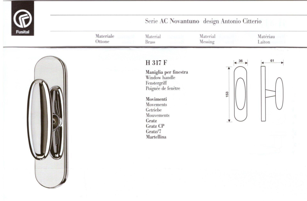 Cremonese per finestra FUSITAL AC NOVANTUNO H 317F
