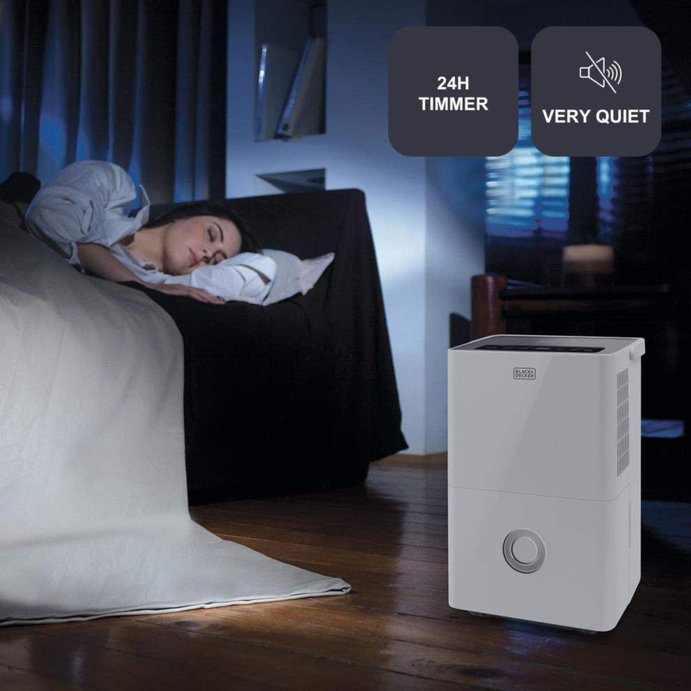 BLACK+DECKER BXDH20E - Deumidificatore e Purificatore d’Aria 20L/24h | HEPA13 | Funzione Asciugabiancheria | 2 Velocità | Serbatoio 4L | Programmabile 24h | Ruote | Blocco di Sicurezza per Bambini