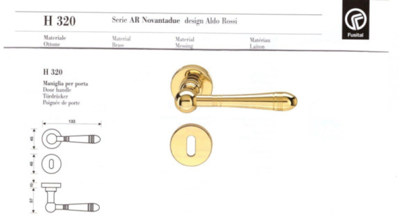 Maniglia per porta interna in ottone FUSITAL AR NOVANTADUE H 320R8 ORO