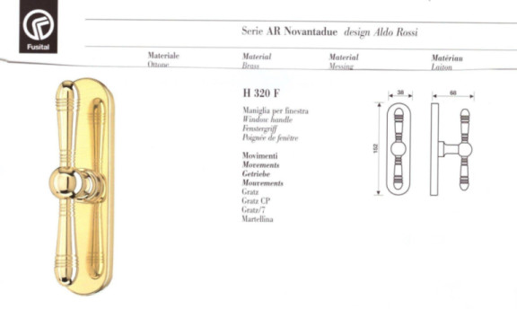 Cremonese per finestra FUSITAL AR NOVANTADUE H 320F IN OTTONE ORO